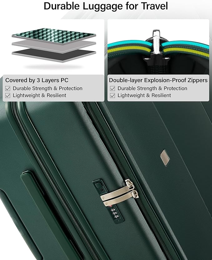 MILADA 28 Inch Large Checked Luggage, Expandable Hardshell Suitcase with 360° Spinner Wheels & TSA Lock, Durable Extra Large Rolling Trunk for Travel, International Vacation, Blackish Green