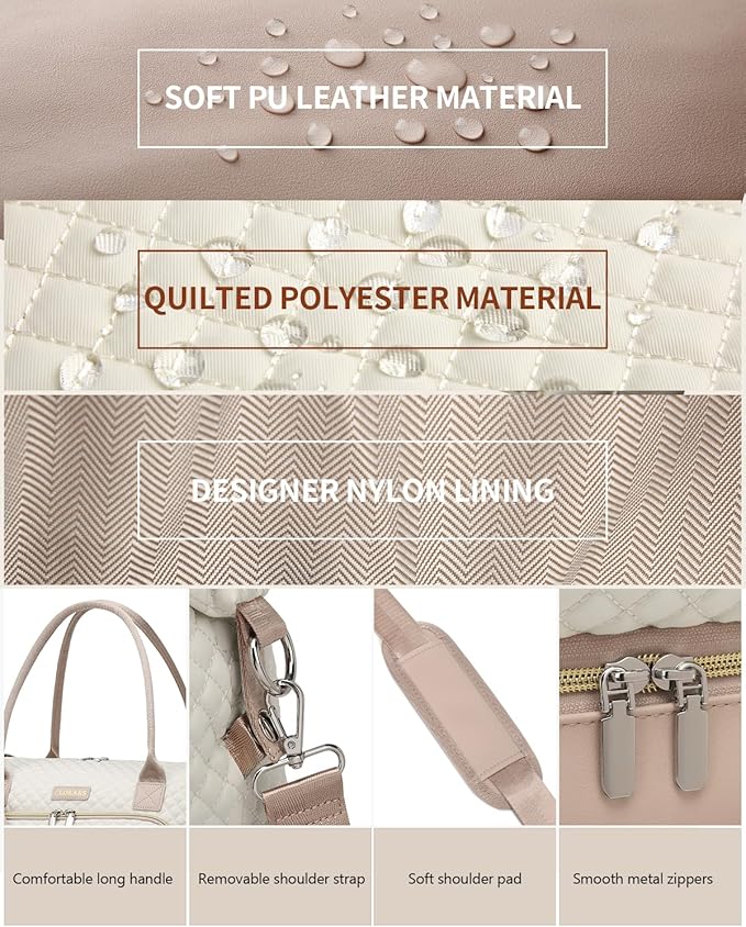 Weekender Bags for Women, Travel Duffle Bag Carry On Overnight Bag with Cosmetics Bag and Crossbody Purse for Gym Hospital, Gifts for Women, Beige Pink