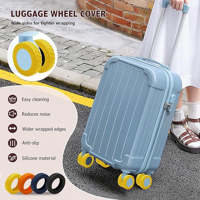 XYOFUN Luggage Wheel Covers - Upgraded 8-Pack Anti Dust & Scratch Noise Reduction Carry On/Travel Suitcase Wheel Protector - For 2-2.4" wheels - Yellow