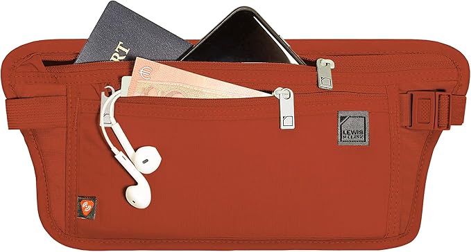 Lewis N. Clark Travel Money Belt Pouch, Slim RFID Blocking Anti Theft Waist Stash Pouches for Cash, Cards and Passport Holder