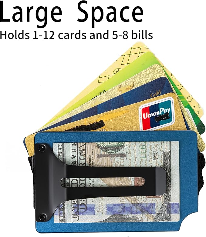 Carbon Fiber Minimalist Wallet for Men Credit Card Holder Money Clip & Cash Strap Slim RFID Mens Wallets-Matt Blue