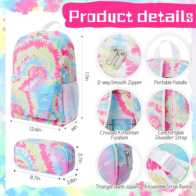 Redbaker 17 Inch 6 Pcs Kids Luggage Set Kids Rolling Luggage Double Pattern Suitcase for Boys Girls (Pink and Purple, Tie-dye Style)