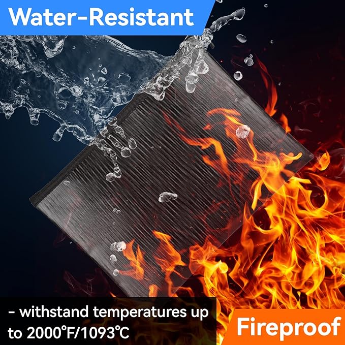 Fireproof Document Bag (10"x13.5"), Waterproof Holder with Zipper for Passport, Important Papers, Cash, Money and Valuables, Secure Storage Organizer for Travel, Home, Office
