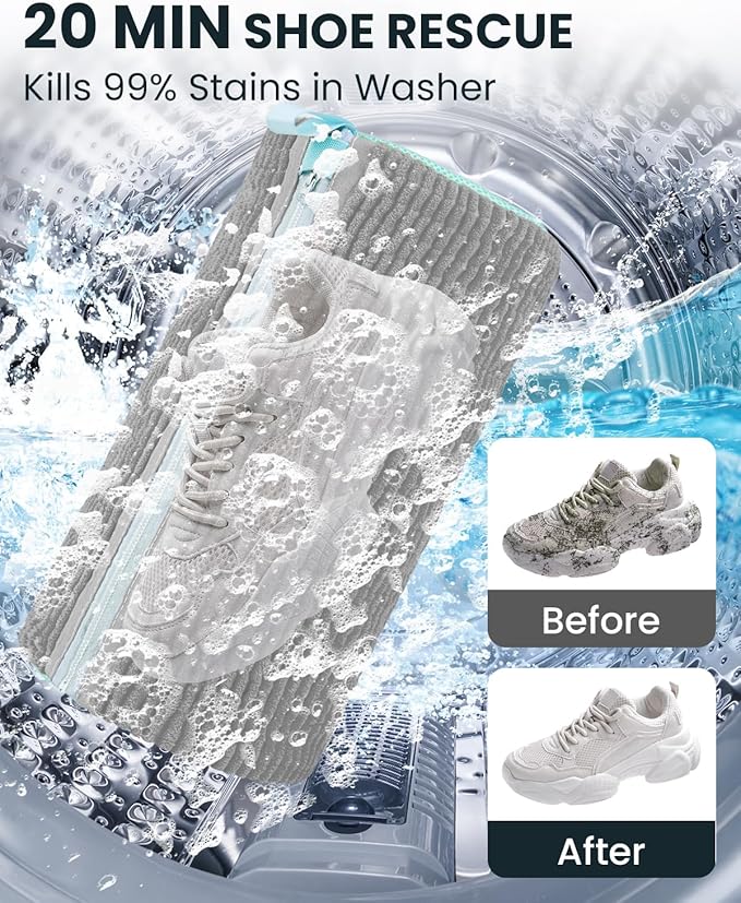 Shoe Washing Machine Bag: 2 Pack Reusable Shoes Cleaning Bags, Heavy Duty Shoe Laundry Bag for Washer & Dryer, 360° Deep Clean for Sneakers Tennis Shoes, Gifts for Women Men