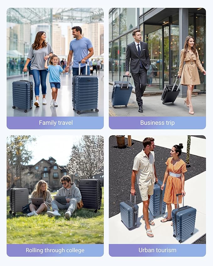 LIGHT FLIGHT Luggage Sets, 3 Piece Durable Suitcase Set with Spinner Wheels, 3 Pcs Hardside Lightweight luggage with TSA Lock, Large Checked Travel Suitcases, 20/24/28 Inch, Gray