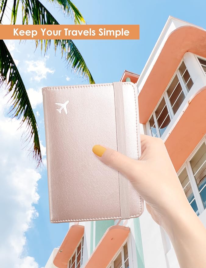 Mymazn Passport and Vaccine Card Holder Combo Passport Holder Wallet With Vaccination Card Holder Passport Case with RFID Blocking Clear Pocket For Vaccine Card Holder (Champagne Pink)