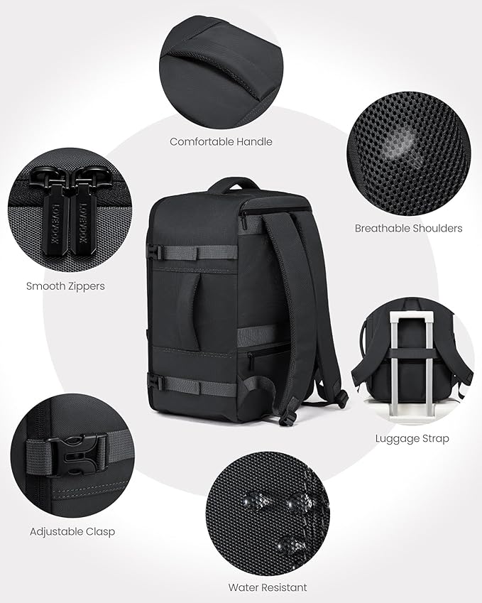 LOVEVOOK Travel Backpackfor Men, 40L Carry on Backpack Flight Approved with 3 Packing Cubes, Extra Large Personal Item Bag Fit 17.3 inch Laptop for Business Trip Weekender, Waterproof Daypack, Gray