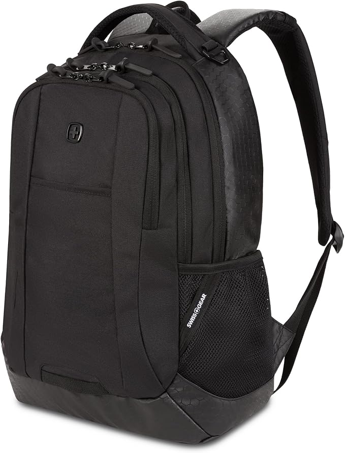 SWISSGEAR Cecil 18-Inch Laptop Backpack Fits 16-Inch Laptop, Travel Daypack with Organizer Pockets, Water Bottle Holders & Padded Straps – Black Hex
