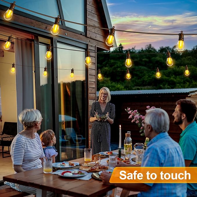 Outdoor String Lights Patio LED - Light Outside Waterproof S14 Porch Lighting Edison Plastic Bulb Pergola Hanging Balcony Connectable Backyard Yard Gazebo Party Garden Bistro 20M 65FT