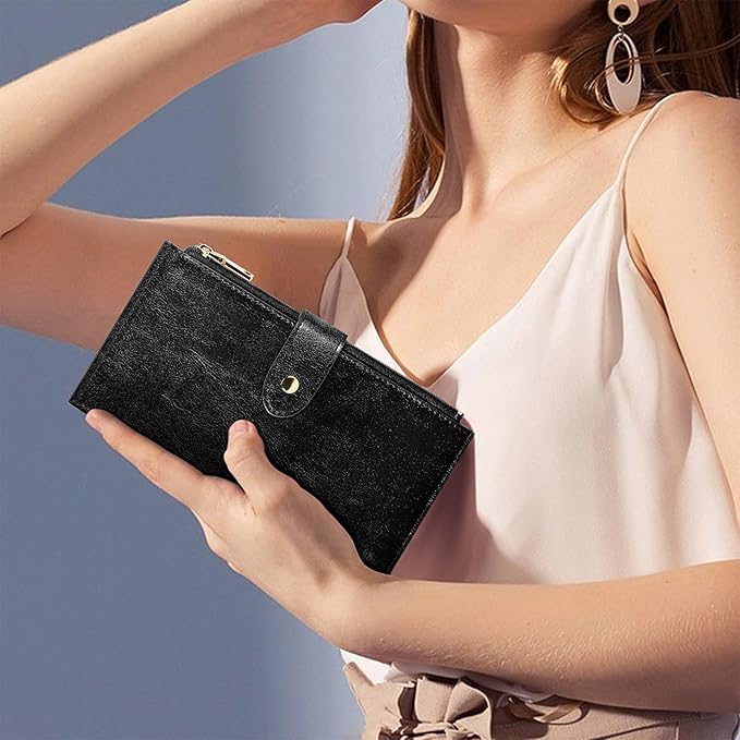 Travelambo RFID Wallet Women Large Size Bifold Multi Card Wallet Case with Zipper Pocke Credit Card Holder for Women