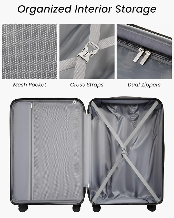 28 Inch Luggage with Spinner Wheels, Hardside Suitcase with Wheels, TSA Approved, White Brown