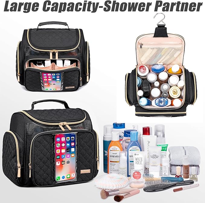 Large Toiletry Bag for Women Men,Bathroom Bag,Water Resistant Shower Bag,Makeup Bag,Portable Shower Caddy for College Dorm,Hanging Travel Toiletry Bag with Transparent Waterproof Phone Pocket