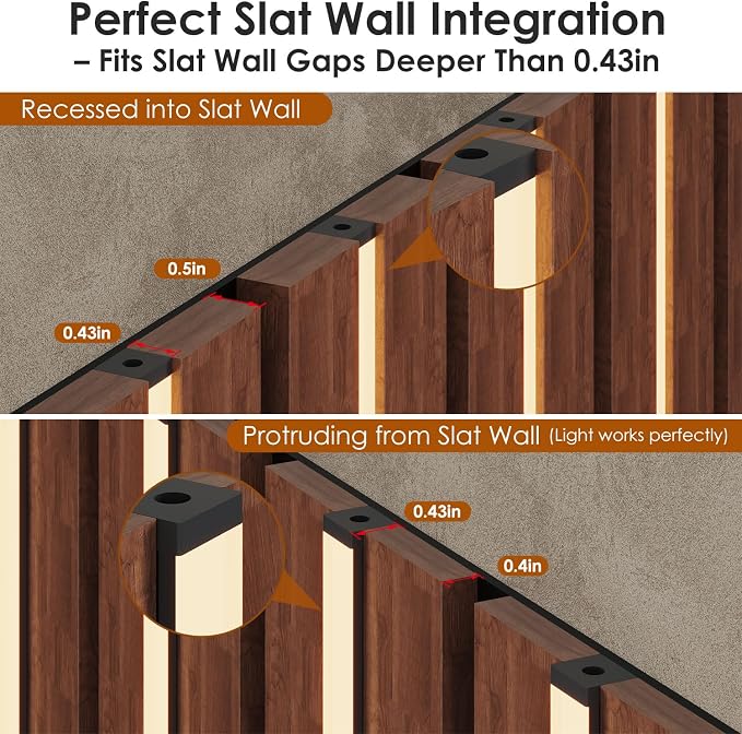 Wall Slat Lights 12pcs Black Self-Adhesive Wood Panel Lights | 3000K Warm White Dimmable Touch Switch LED Lights for Slat Wall Panels, WPC & Acoustic Panel, Living Room, Bedroom & Stairs