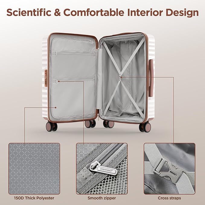 SHOWKOO Suitcase Hardside Expandable Luggage Set, Suitcase with Double Spinner Wheels TSA Lock 3 Piece Set Beige White (DB/TB/24in)