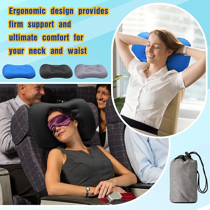 Yulejo 3 Pcs Inflatable Camping Travel Pillow Ultralight Inflating Pillows Lightweight Portable Backpacking Pillow for Neck Lumbar Support Camp Hiking Sleeping(Dark Gray, Black, Dark Blue)