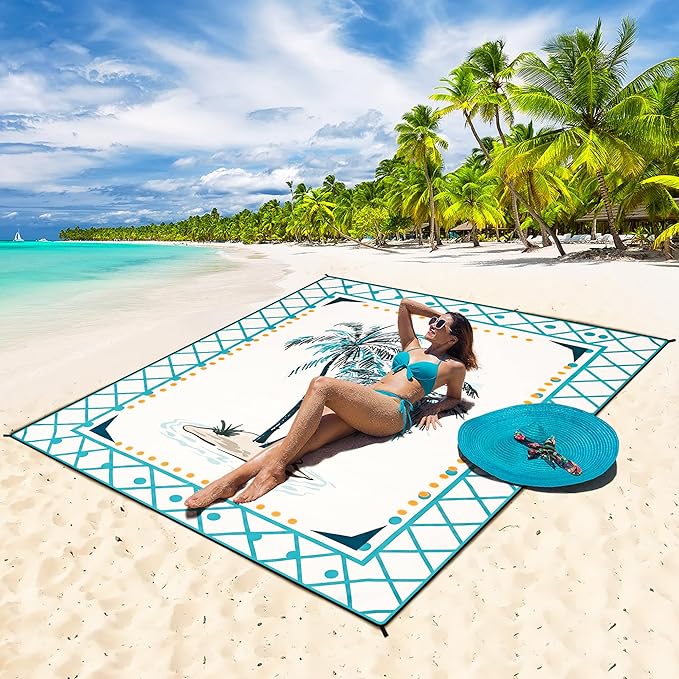Beach Blanket Waterproof Sandproof Extra Large Beach Mat 79" X 83"/120"x108"for 1-8 Adults Quick Drying Durable Outdoor Picnic Mat for Beach Travel Camping Hiking