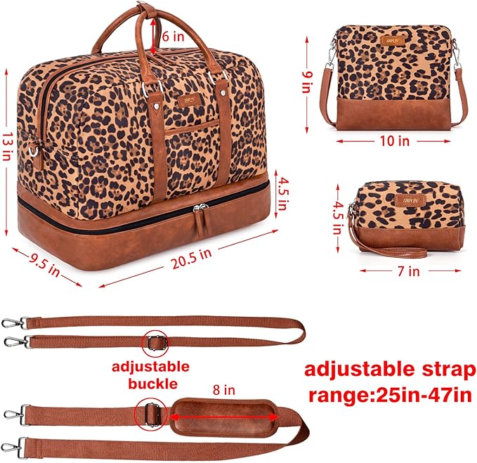 Weekender Bag for Women, Large Overnight Bag Canvas Travel Duffel Bag Carry On Tote with Shoe Compartment 21" 3Pcs Set