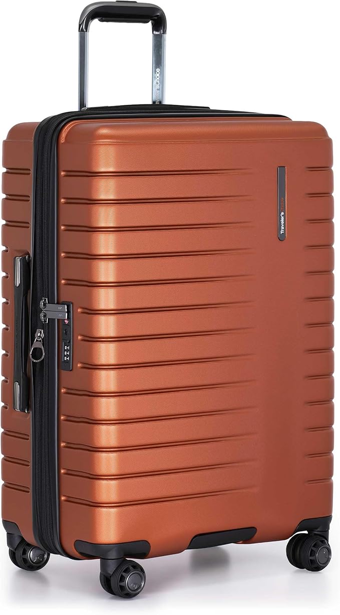 Traveler's Choice Archer Polycarbonate Expandable Luggage with Spinner Wheels, Orange, Checked 26-Inch