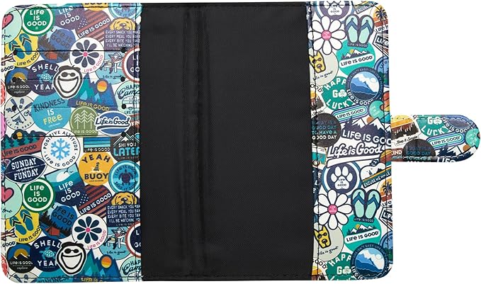 Life is Good Travel Passport Cover - Anti-Theft Passport Holder Wallet with Interior Card Slots, Magnetic Snap Closure, Newsprint