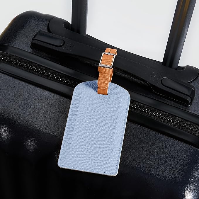 3 Pack Luggage Tags for Suitcases, TSA Approved Bag Tags, Baggage Tags with Privacy Protection, Travel Essentials Luggage Accessories, Light Blue & Brown