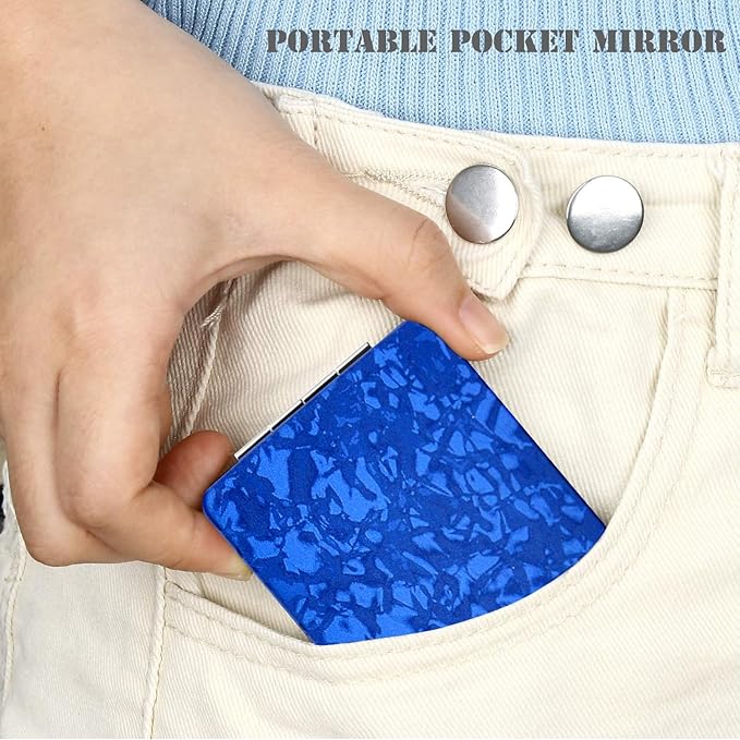 Compact Vanity Mirror for Men Women Girls, Slim Blue Rectangular Travel Makeup Mirror for Handbag Pocket Wallet, Portable Double-Sided Magnifying Cosmetic Mirror for Daily Work Business
