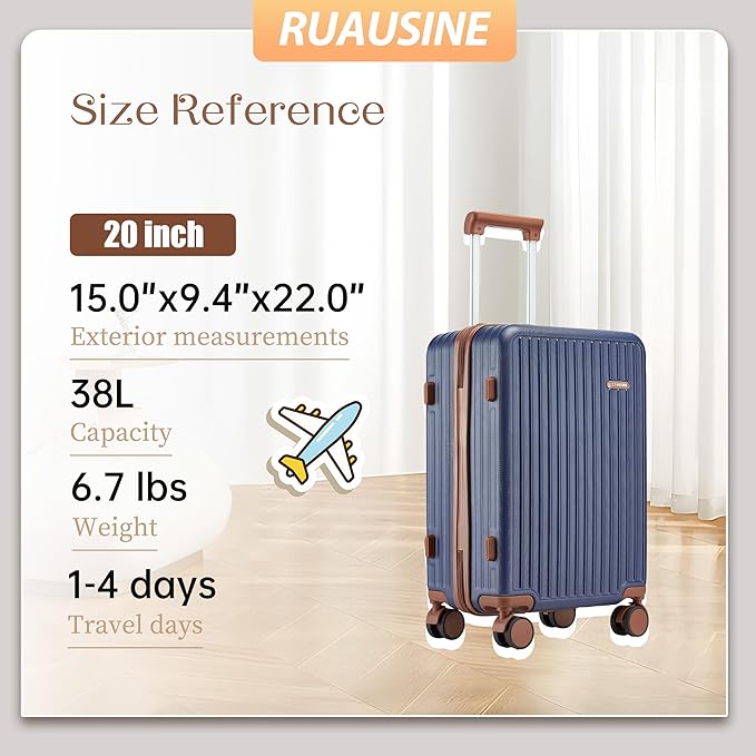 Carry on Luggage Airline Approved, Hardside Carry-on Suitcase with Spinner Wheels, Hard Shell Lightweight Small Travel Luggage with TSA Lock (Blue)