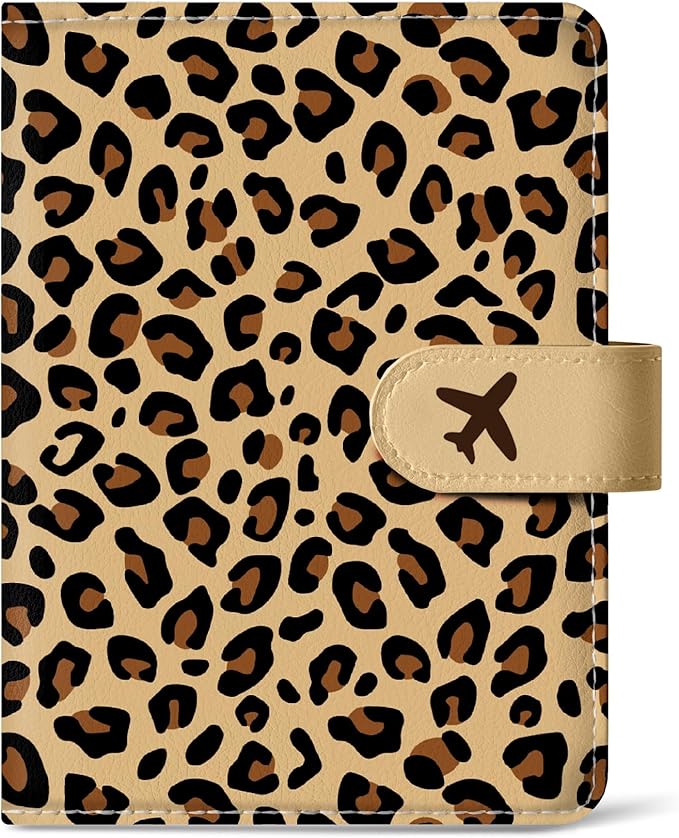 Passport Holder for Travel Essentials, RFID Blocking Leather Cover Wallet with Magnetic Closure, Aesthetic & Cute Passport Book Case for Women and Men - Leopard