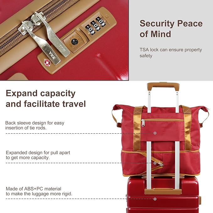 20-Inch Carry-On Luggage Set (3-Piece) – Lightweight & Durable Hardshell Spinner Suitcase with TSA Lock | PC+ABS Material | Airline Approved for Business and Family Travel, in Red
