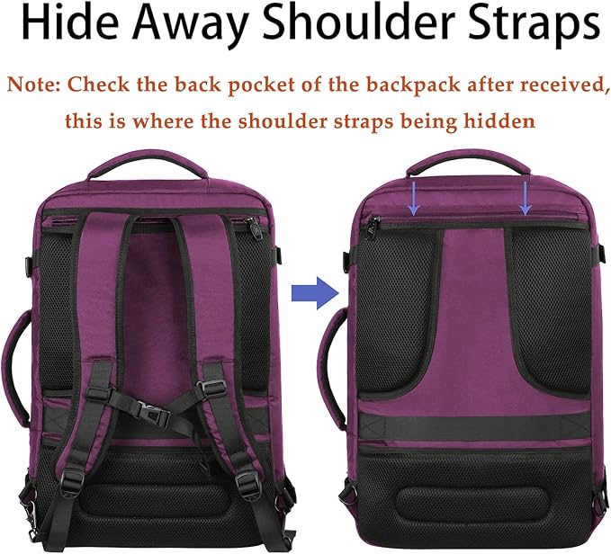 MATEIN Large Purple Travel Backpack, Water Resistant Airplane Backpack for Women, Expandable Casual Daypack for Work, International Trip, Womens Travelling Gifts, 50L