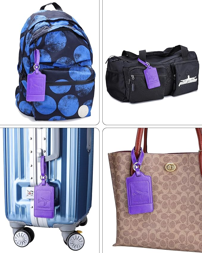Teskyer Luggage Tags, 3 Pack Premium PU Leather Luggage Tags Privacy Protection Travel Bag Labels Suitcase Tags