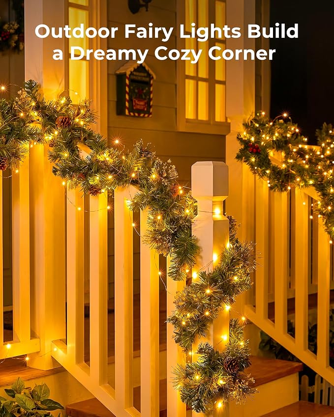 Minetom Solar Fairy Lights,33Ft 100 LED String Lights Outdoor with 8 Modes | IP65 Waterproof Twinkle Lights Outdoor & Indoor, Patio Lights for Tree Garden Christmas Party Wedding Decor Warm White