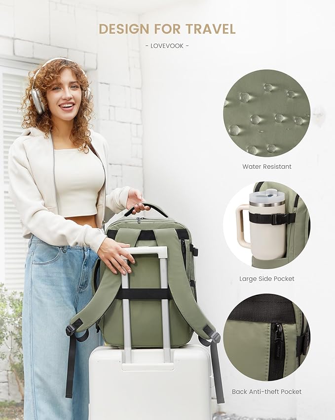 LOVEVOOK Travel Backpack for Women & Men, 50L Large Carry On Backpack Airline Approved, TSA Personal Item Weekender Bag, Water Resistant Laptop Backpacks with 3 Packing Cubes for Travel Essentials