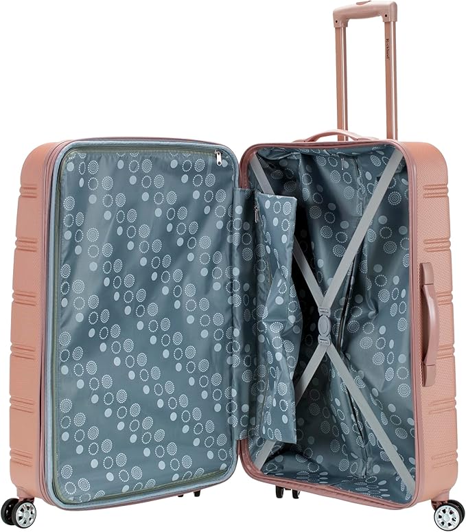 Rockland Melbourne Hardside Expandable Spinner Wheel Luggage, Rose Gold, Checked-Large 28-Inch