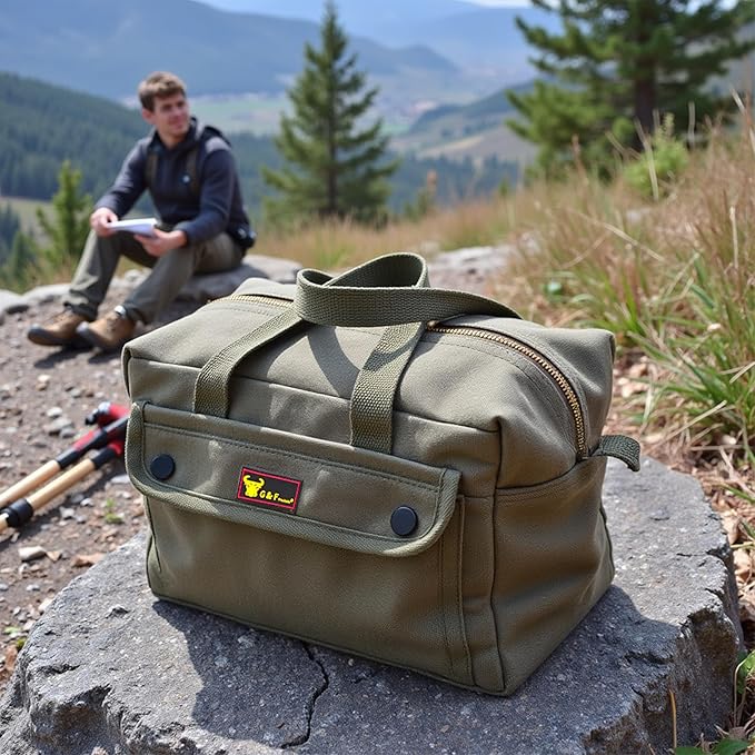 Waxed Canvas All Purpose Military Style Duffle Bag, Water-Resistant, Adjustable Strap, Fully Lined, Double Zipper Closure, heavy Duty, Olive Green