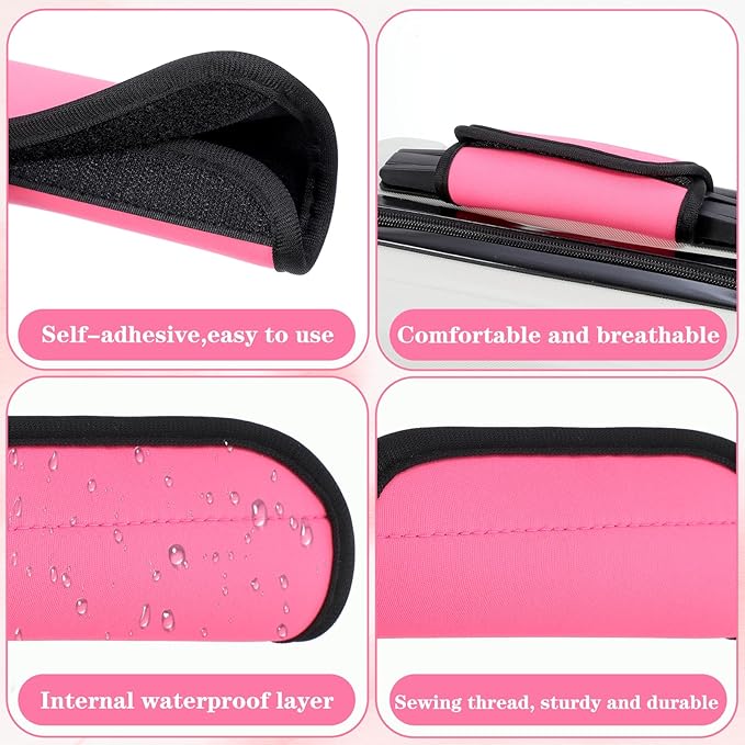 2Pack Luggage Handle Wraps,5.91 x 5.51In Bright Luggage Handle Covers, Comfortable and Soft, Travel Accessories, Luggages Handles Identification, Pink & Black