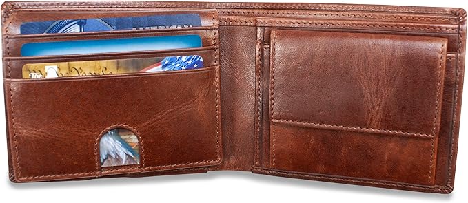 BULL GUARD Mens RFID Blocking Bifold Wallet Top Grain Leather Forest Brown, Secure and Durable Extra Capacity Billfold With 10 Credit Card Slots, Flip Up ID, Tight Stitching, Quick Access, Coin Pocket
