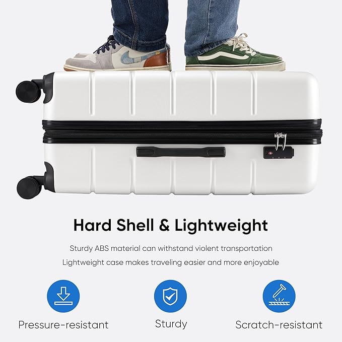 OLIXIS 24 Inch Luggage, Hardside Suitcase with Spinner Wheels, Lightweight ABS Hard Shell Checked Luggage, TSA Approved Lock, Expandable Medium Suitcase for Travel & Business–White