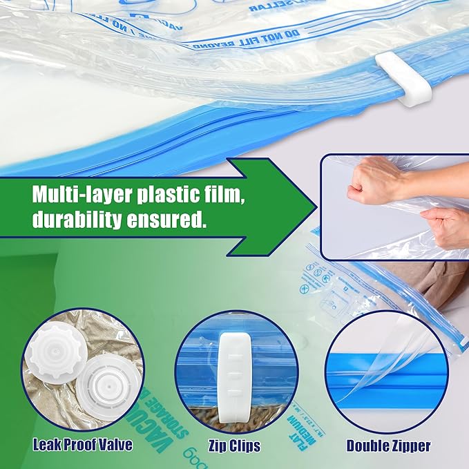 Travel Vacuum Bags with Electric Pump, Vacuum Travel Bags for Luggage and Suitcase, Combo 12 Pack