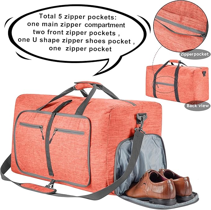 Vomgomfom 65L/85L/115L Foldable Travel Duffle Bag, Lightweight Checked Luggage with Shoe Compartment, Water-Resistant Weekender Overnight Bag for Men & Women