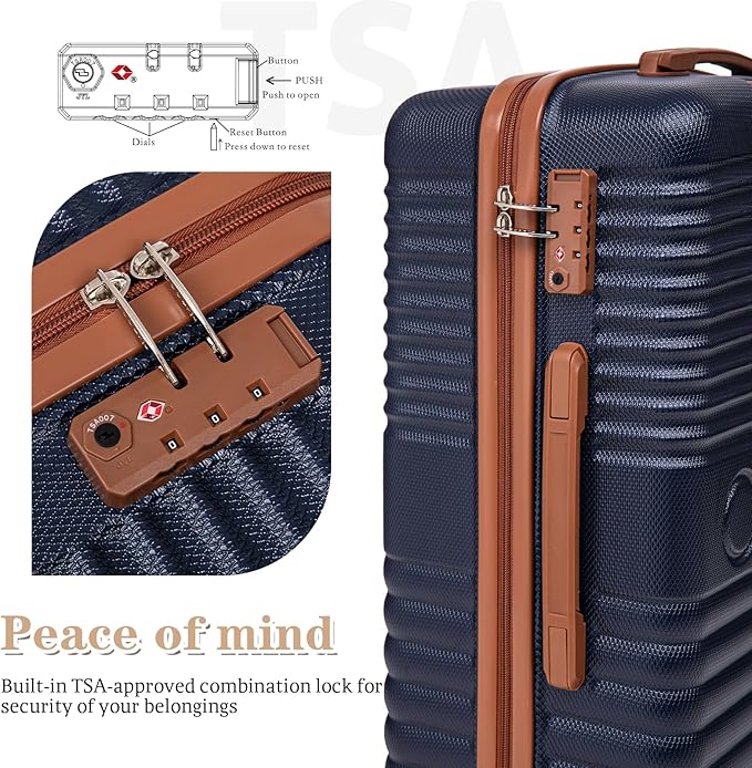 5 Piece Luggage Sets with Spinner Wheels and Tsa Lock, Hardshell ABS Suitcase Set, Lightweight Hardside Waterproof Travel Suitcases for Men Women, 20", 24", 28" DarkBlue