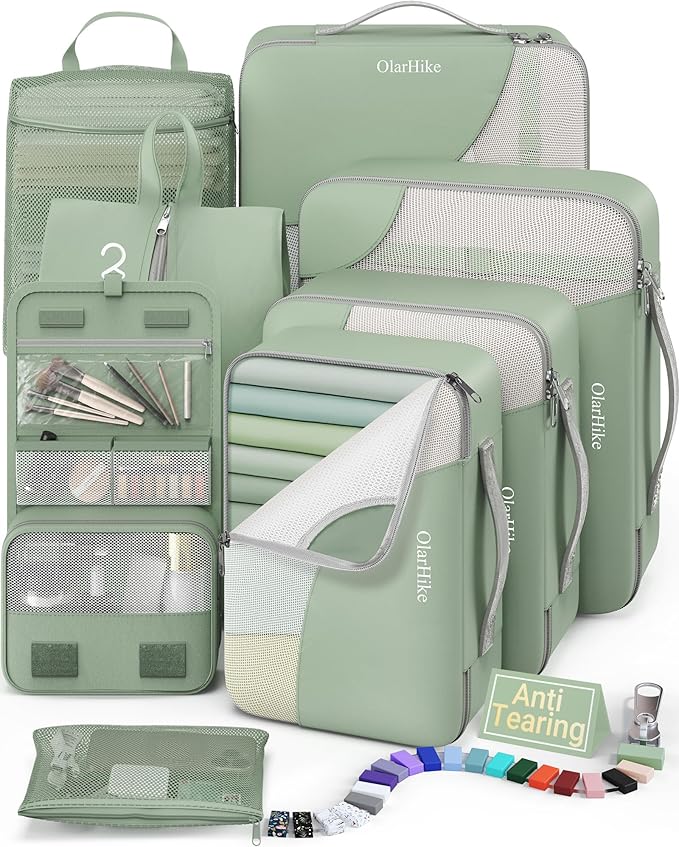 8 Set Packing Cubes for Travel, Gifts for Women Mom,Anti-Tearing Suitcase Organizer for Luggage with Shoe & Hanging Toiletry Bag,OlarHike Vacation Essentials & Accessories for Cruise Ship
