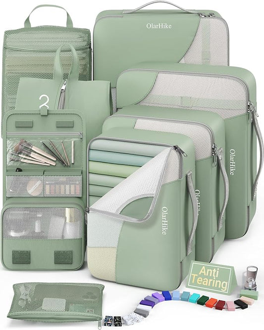 8 Set Packing Cubes for Travel, Gifts for Women Mom,Anti-Tearing Suitcase Organizer for Luggage with Shoe & Hanging Toiletry Bag,OlarHike Vacation Essentials & Accessories for Cruise Ship