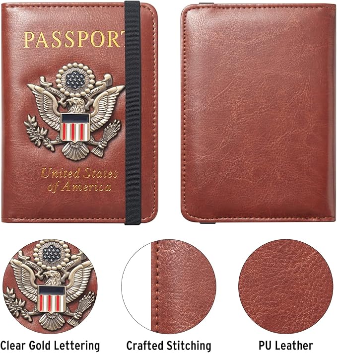 Premium Passport Holder for Travel, RFID Blocking Passport Cover Slim, Durable & Travel-Friendly, Passport Wallet Keep Your Documents Safe & Organized (Brown)