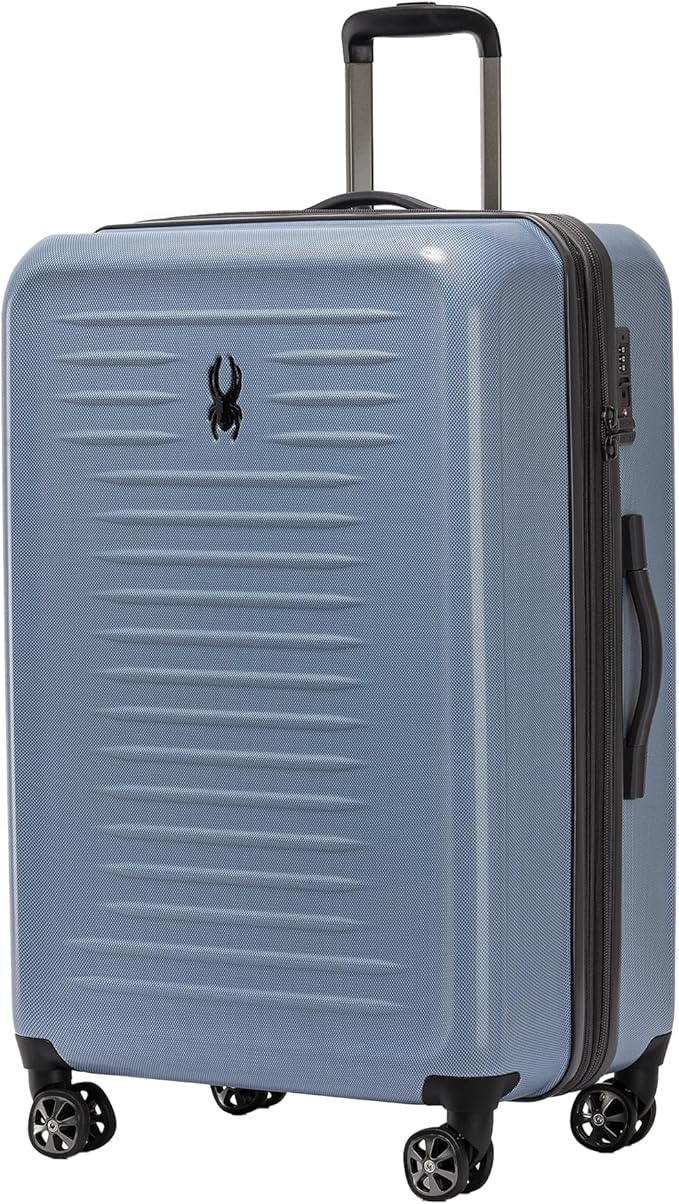 Spyder Rails Expandable Hardside Upright Suitcase with 360° Spinner Wheels, TSA Approved Lock (Denim, Large Checked)