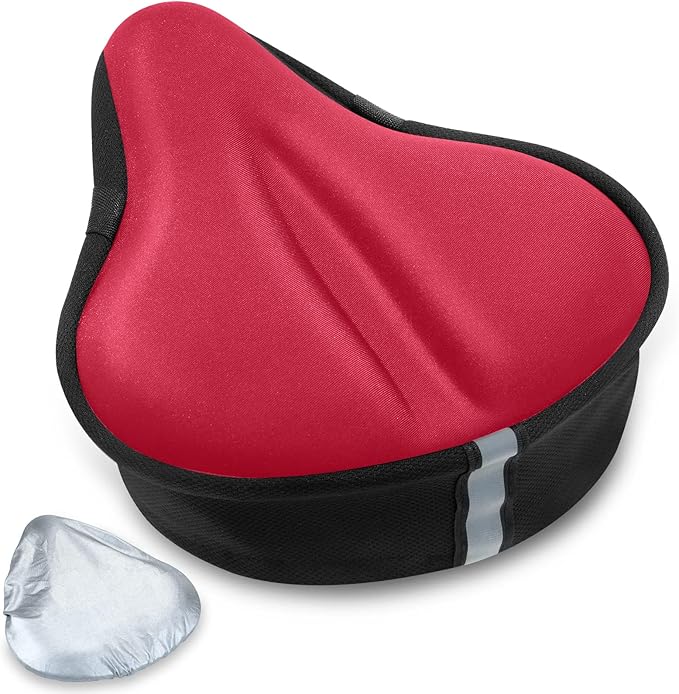 Bike Seat Cushion, Gel Bike Seat Cover, Bicycle Seat Cushion Covers for Women Men Comfort Compatible, Suitable for Outdoor and Indoor (11x10 inch)-Red