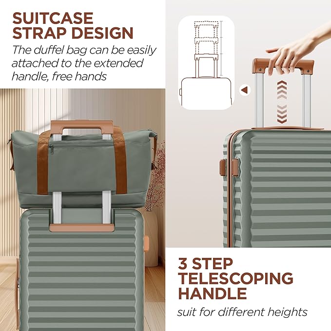 SHOWKOO Suitcase Hardside Expandable Luggage Set, Suitcase with Double Spinner Wheels TSA Lock 3 Piece Set Green (DB/TB/28in)