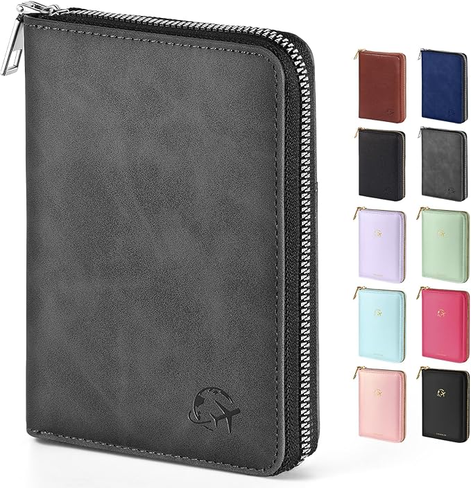 Forvencer Passport Holder Cover with Safe Zipper Closure, Premium Passport Wallet for Travel, Sleek RFID Blocking Card Case, Waterproof Travel Accessories for Men, Grey
