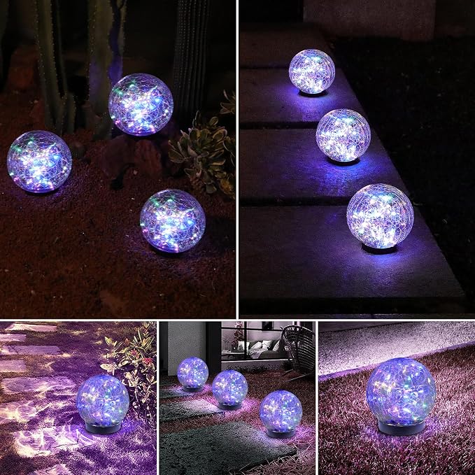 MLKNK Solar Globe Lights Outdoor Waterproof-Solar Balls-Solar Garden Lights-Orbs for Outside 4 Pack Cracked Glass Ball for Lawn Patio Yard Backyard Decorations | Solar Globe Lights for Outside 6 Pack Cracked Glass Ball for Lawn Patio Yard Backyard Deco...