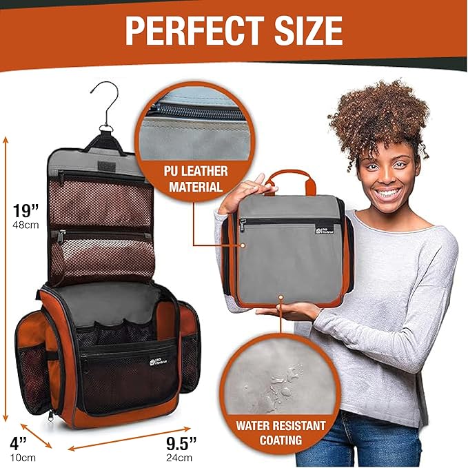 D&D Wanderlust D&D Hanging Travel Toiletry Bag for Men and Women – Cosmetics, Makeup and Toiletries Organizer Kit with 10 Compartments
