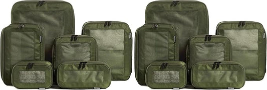 Aerotrunk Compression Packing Cubes for Travel - Luggage Organizer Bags - Double Zipper Packing Cubes for Suitcases (12-Pack, Olive)